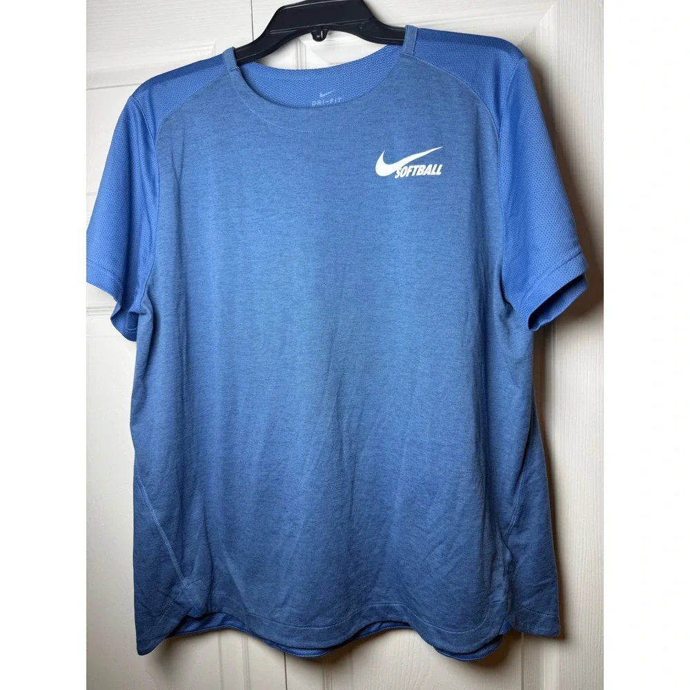 Nike Dri-FIT Softball Shirt Womens XL Blue Short Sleeve Performance Tee Heather